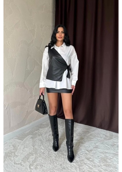 Beyaz Yandan Bağlamalı Yelek Gömlek modelleri