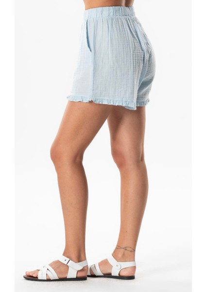 Beli Lastikli Duru Fırfır Detaylı Müslin Yazlık Kısa Şort Zeytin Yeşili Zytnysl modelleri