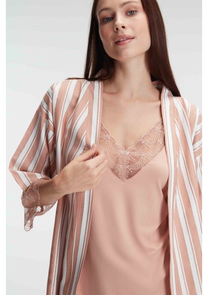 Anıl 5821 Ip Askılı V Yaka Kadın Viskon Çizgili Desenli Yazlık Örme Sabahlıklı Pijama Takım fiyatları