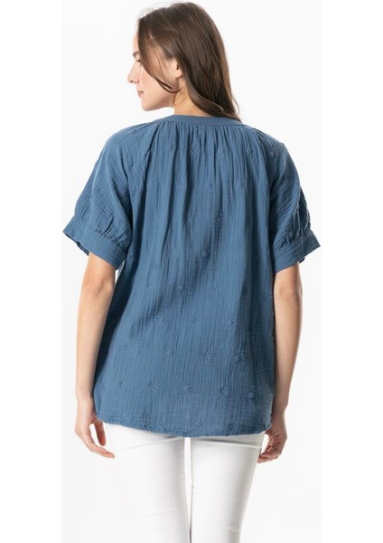 Kısa Kol V Yaka Venüs Düğmeli Müslin Yazlık Bluz Haki Hk fiyatları