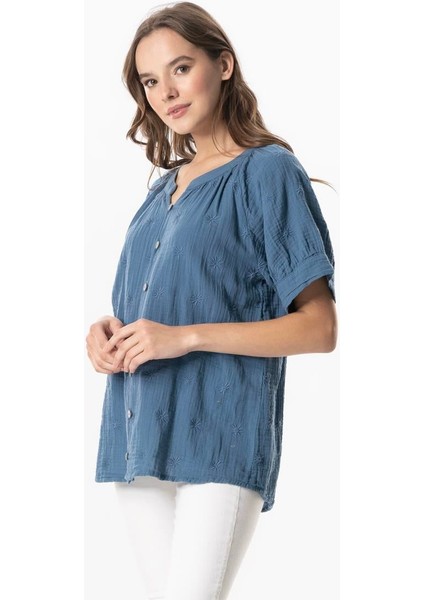 Kısa Kol V Yaka Venüs Düğmeli Müslin Yazlık Bluz Haki Hk modelleri