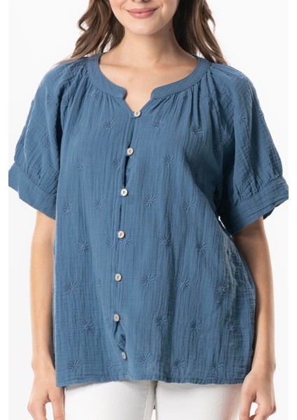 Kısa Kol V Yaka Venüs Düğmeli Müslin Yazlık Bluz Haki Hk fırsatları