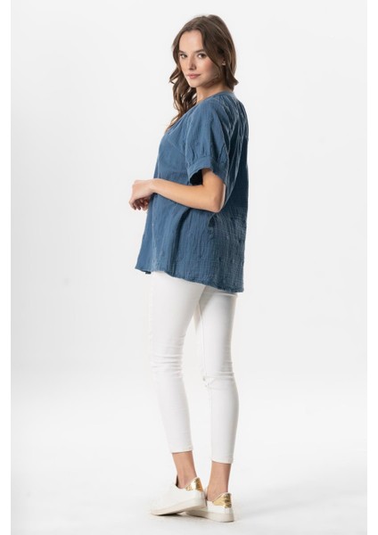 Kısa Kol V Yaka Venüs Düğmeli Müslin Yazlık Bluz Haki Hk indirimleri