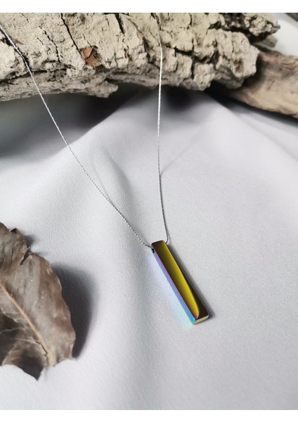 Erkek Gümüş Renk Rainbow Steel Bar 316 L Çelik Kolye