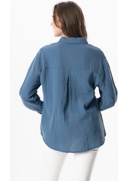 Uzun Kol Burcu Cep Detaylı Müslin Yazlık Gömlek Indigo Indg fiyatları