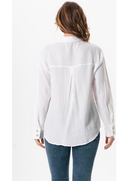 Uzun Kol Burcu Cep Detaylı Müslin Yazlık Gömlek Beyaz Byz fiyatları