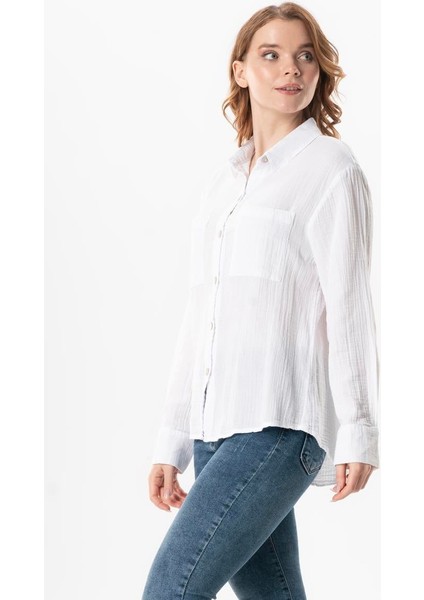 Uzun Kol Burcu Cep Detaylı Müslin Yazlık Gömlek Beyaz Byz fırsatları