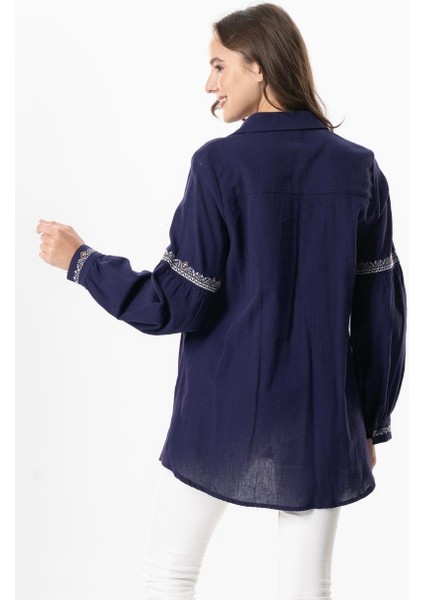 Uzun Kol Şile Bezi Maviş Nakış Işlemeli Yazlık Gömlek Mor Mor fiyatları