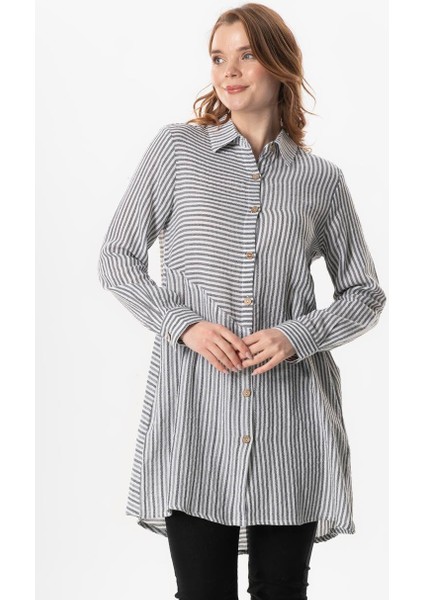 Uzun Kol Şile Bezi Erva Mevsimlik Gömlek Siyah Çizgili Syhbyz