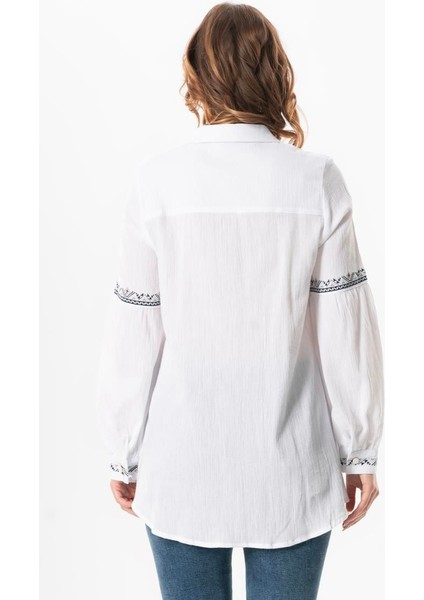 Uzun Kol Şile Bezi Maviş Nakış Işlemeli Yazlık Gömlek Beyaz Byz fiyatları