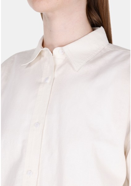 Relaxed Fit Shirt Neck Düz Kadın Beyaz Uzun Kol Gömlek fırsatları