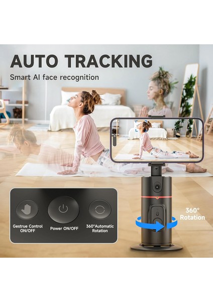 Otomatik Yüz Izleme Tripod - 360 ° Döndürme Otomatik Izleme Telefon Tutucu, Uygulama Yok, Uzaktan ve Hareket Kontrollü Telefon Kamera Montajı, Video Kaydı Için Şarj Edilebilir Akıllı Çekim Tutacağı