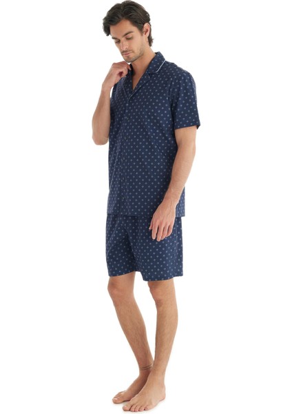 Erkek Premium Önden Düğmeli Kısa Kol Şortlu Lacivert Pijama Takım C1T1N7O04