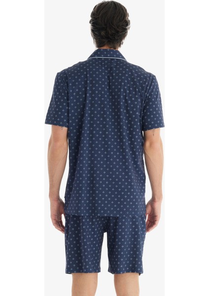 Erkek Premium Önden Düğmeli Kısa Kol Şortlu Lacivert Pijama Takım C1T1N7O04