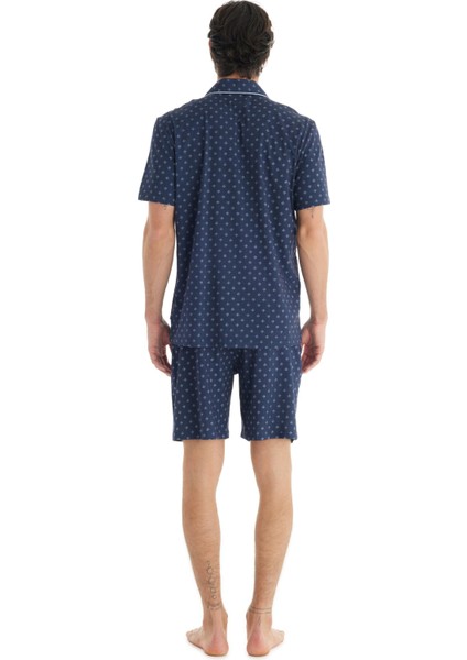 Erkek Premium Önden Düğmeli Kısa Kol Şortlu Lacivert Pijama Takım C1T1N7O04
