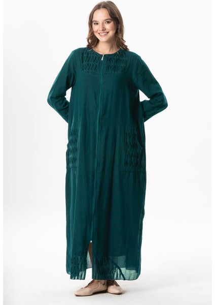 Uzun Kol Vual Tülay Nervürlü Yazlık Ferace Petrol Ptrl