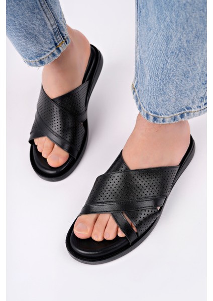 Erkek Hakiki Deri Siyah Terlik