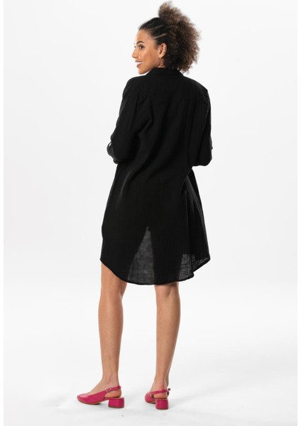 Büyük Beden Uzun Kol Sedanur Gömlek Yaka Yazlık Müslin Tunik Siyah Syh fiyatları