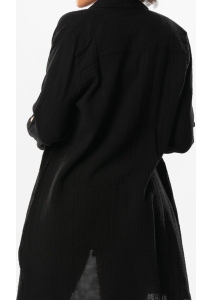 Büyük Beden Uzun Kol Sedanur Gömlek Yaka Yazlık Müslin Tunik Siyah Syh fırsatları