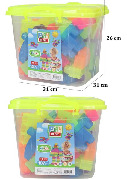 Play Blox Yapı Oyuncakları 3110 Neon Renkler Mega Blok Seti 107 Parça Kovalı