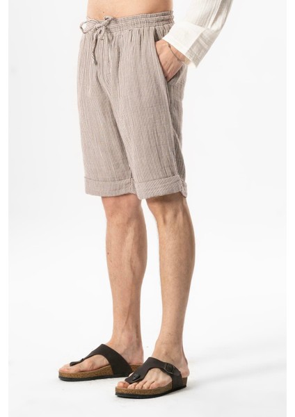 Beli Lastikli Müslin Erkek Yazlık Şort Çizgili Siyah Çzglsyh modelleri