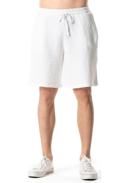 Beli Lastikli Multi Diz Üstü Müslin Erkek Yazlık Şort Gri Gri