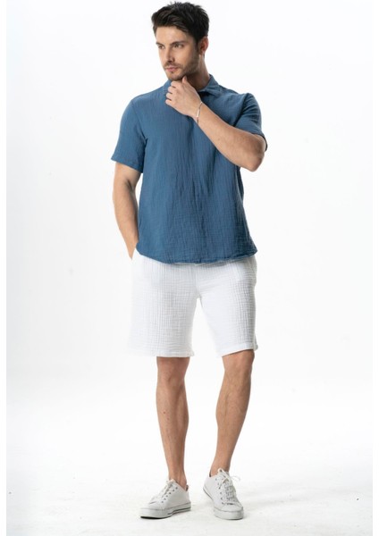 Beli Lastikli Multi Diz Üstü Müslin Erkek Yazlık Şort Gri Gri fırsatları