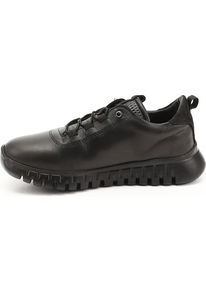 Kadın Siyah Lastik Bağcıklı Hakiki Deri Sneaker