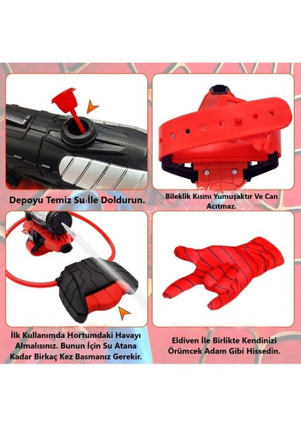 Su Atan Oyuncak Örümcek Adam Eldiven Spider Man Su Tabancası 130 ml Depolu 13 Cm.