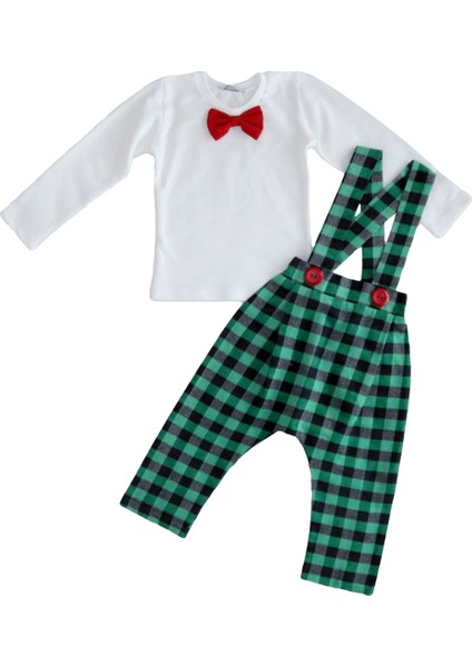 Erkek Bebek Safir Ekose Papyon Body Takım