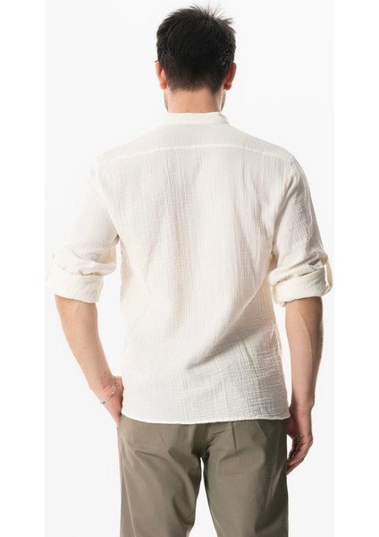 Uzun Kol Hakim Yaka Müslin Yazlık Sweatshirt Kırık Beyaz Krkbyz