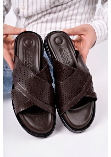 Erkek Hakiki Deri Kahve Terlik