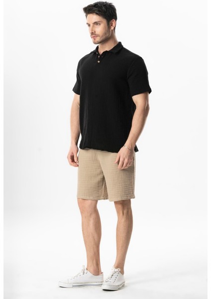 Kısa Kol Polo Yaka Müslin Yazlık Tshirt Siyah Syh indirimleri