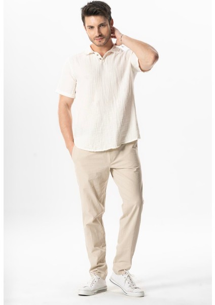 Kısa Kol Polo Yaka Müslin Yazlık Tshirt Kırık Beyaz Krkbyz indirimleri