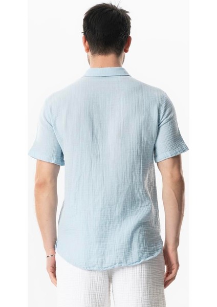 Kısa Kol Polo Yaka Müslin Yazlık Tshirt Buz Mavi Bmv
