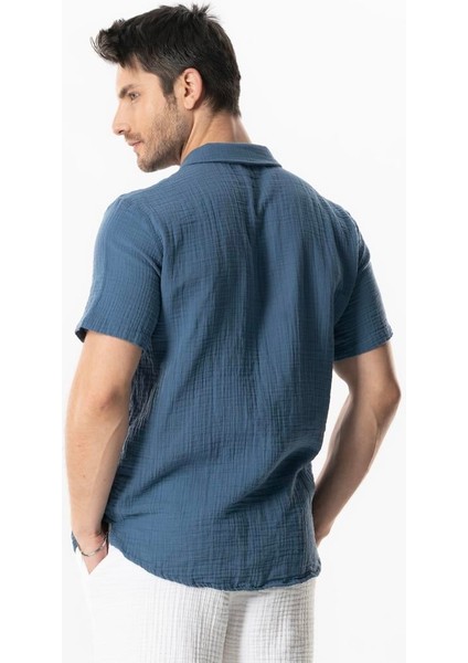 Kısa Kol Polo Yaka Müslin Yazlık Tshirt Indigo Indg