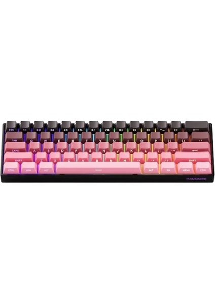 MONSGEEK FUN60 Max Shine-Through Black-Pink Gradient Hall Effect Manyetik Switch ARGB Kablosuz Hotswap Mekanik Gaming Klavye