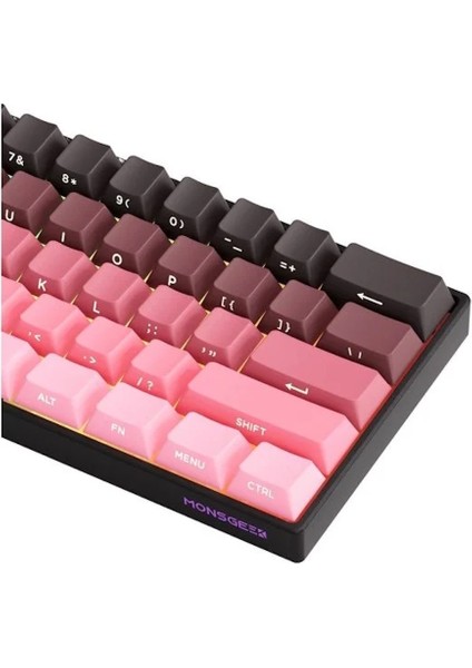 MONSGEEK FUN60 Max Shine-Through Black-Pink Gradient Hall Effect Manyetik Switch ARGB Kablosuz Hotswap Mekanik Gaming Klavye