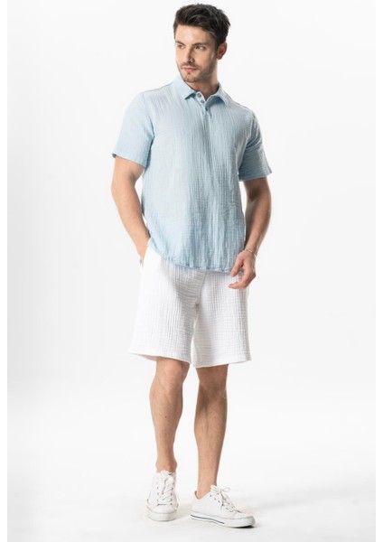 Kısa Kol Polo Yaka Müslin Yazlık Tshirt Buz Mavi Bmv indirimleri