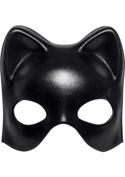 Siyah Deri Görünümlü Kedi Maskesi Cosplay ve Maskeli Balo Aksesuarı