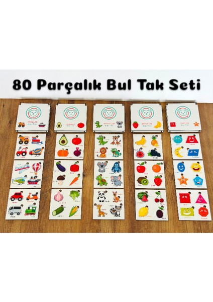 Ahşap Bul Tak Seti,dev Set,meyveler,sebzeler,şekiller,hayvanlar,araçlar Yapboz Setleri