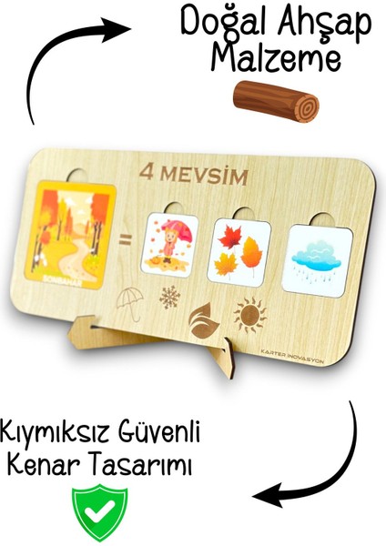 Ahsap Mevsim Tahtasi,mevsimleri Ögreniyorum,4 Mevsim, Ahsap Egitici Set,ahsap Oyuncak,montessori Set