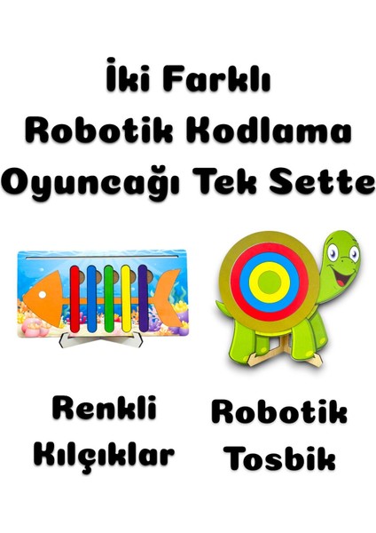 Ikili Robotik Kodlama Seti,ahşap Oyuncak,eğitici Oyuncak,tosbik,renk Oyun Tahtası