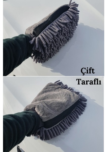Profesyonel Mikrofiber Araba Yıkama Eldiveni | Çift Taraflı Araç Temizlik Eldiveni
