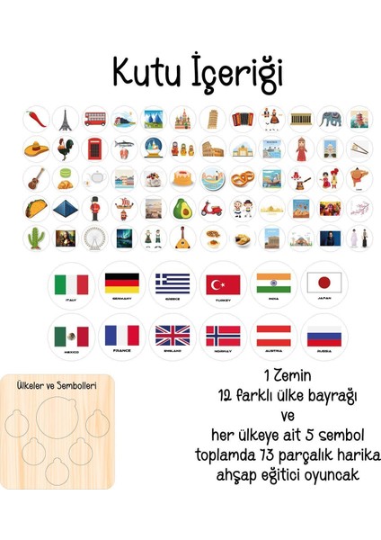 Ülkeleri Öğreniyorum, Ülkeler ve Sembolleri, Ahşap Eğitici Oyuncak