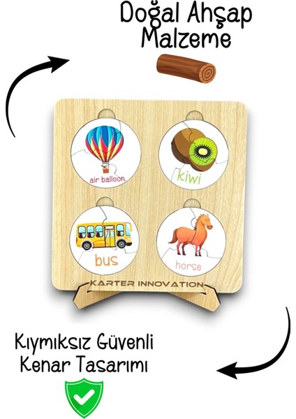 Ahsap Ingilizce Kavram Ögrenme Seti, Ingilizce Meyveler, Ingilizce Hayvanlar, Ulasim Aracları