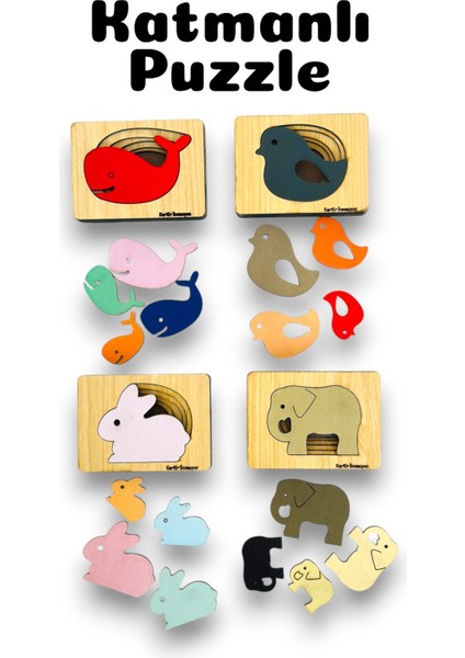 Katmanli Puzzle 4lü Egitici Tak-Cikar Set Montesorri Set Puzzle Egitici Oyuncak 4lü Set,