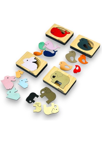 Katmanli Puzzle 4lü Egitici Tak-Cikar Set Montesorri Set Puzzle Egitici Oyuncak 4lü Set,