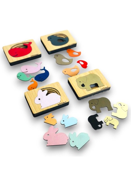 Katmanli Puzzle 4lü Egitici Tak-Cikar Set Montesorri Set Puzzle Egitici Oyuncak 4lü Set,