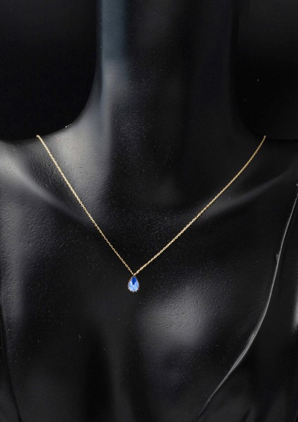 Lacivert Damla Taşlı 14 Ayar Altın Kolye fiyatları